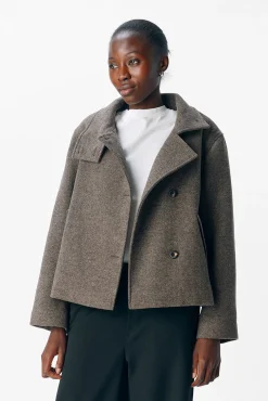 Object Sobretudos|Casacos-Casaco de feltro trespassado Cinzento