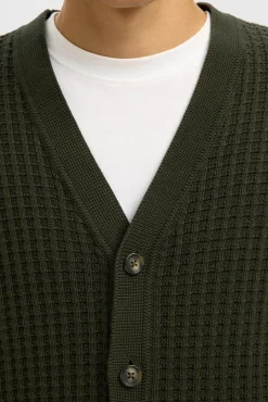 Selected Camisolas-Casaco de malha 100% algodão orgânico com gola em bico Verde