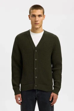 Selected Camisolas-Casaco de malha 100% algodão orgânico com gola em bico Verde