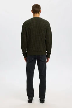 Selected Camisolas-Casaco de malha 100% algodão orgânico com gola em bico Verde