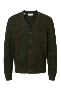 Selected Camisolas-Casaco de malha 100% algodão orgânico com gola em bico Verde