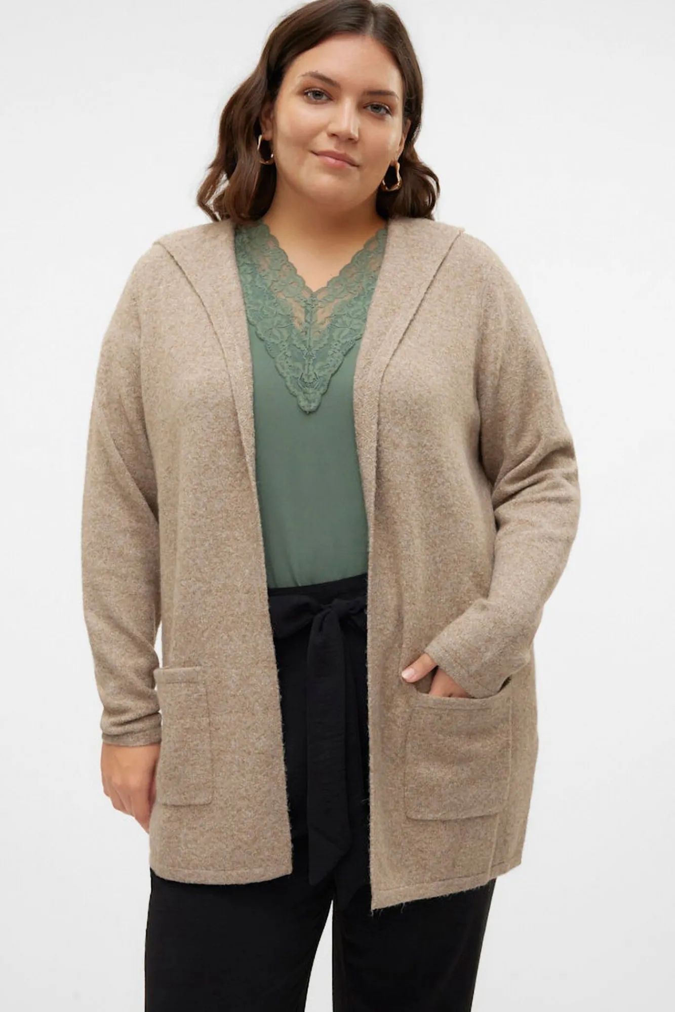 Vero Moda Curve Camisolas-Casaco de malha com capuz tamanho grande Castanho