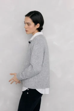 Pedro del Hierro Camisolas-Casaco de malha com detalhes em oitos Cizento