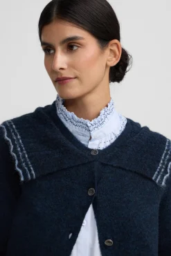 Silbon Camisolas-Casaco de malha com gola gola contrastante Azul