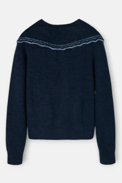 Silbon Camisolas-Casaco de malha com gola gola contrastante Azul