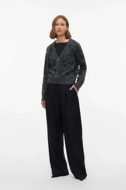 Vero Moda Camisolas-Casaco de malha curto de manga comprida Cinzento