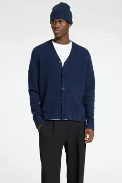 Selected Camisolas-Casaco de malha de lã com gola em V Azul