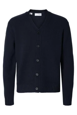 Selected Camisolas-Casaco de malha de lã com gola em V Azul