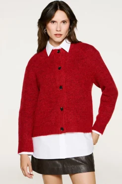 Selected Camisolas-Casaco de malha de lã e alpaca. Vermelho