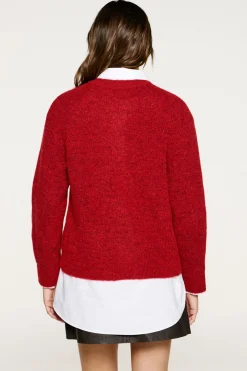 Selected Camisolas-Casaco de malha de lã e alpaca. Vermelho