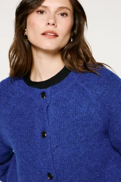 Selected Camisolas-Casaco de malha de lã e alpaca. Azul