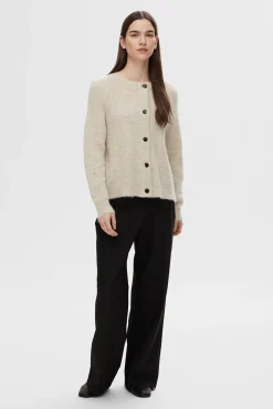 Selected Camisolas-Casaco de malha de lã e alpaca. Tostado