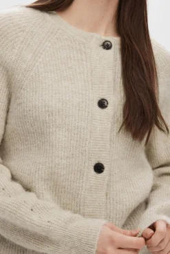 Selected Camisolas-Casaco de malha de lã e alpaca. Tostado