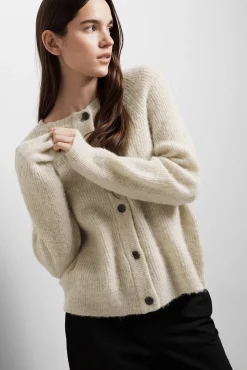 Selected Camisolas-Casaco de malha de lã e alpaca. Tostado