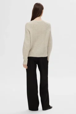 Selected Camisolas-Casaco de malha de lã e alpaca. Tostado