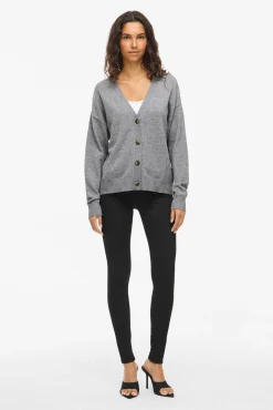 Vila Camisolas-Casaco de malha de malha com botões e viscose Cinzento