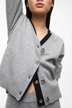 Vila Camisolas-Casaco de malha de malha com botões e viscose Cinzento