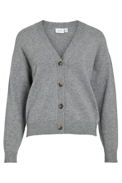 Vila Camisolas-Casaco de malha de malha com botões e viscose Cinzento