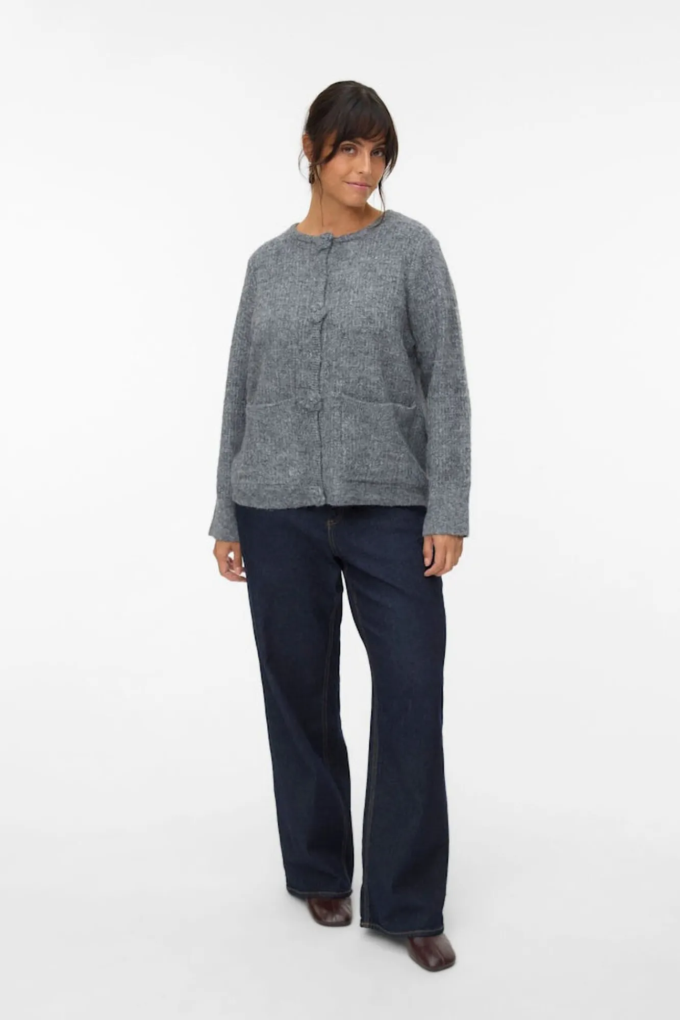 Vero Moda Curve Camisolas-Casaco de malha de malha curva Cinzento