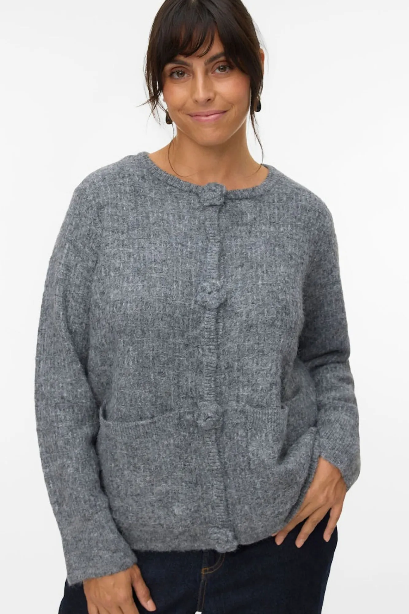 Vero Moda Curve Camisolas-Casaco de malha de malha curva Cinzento