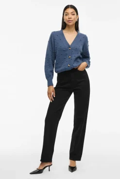 Vila Camisolas-Casaco de malha de malha com malha Azul