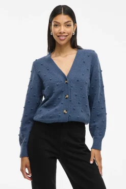 Vila Camisolas-Casaco de malha de malha com malha Azul