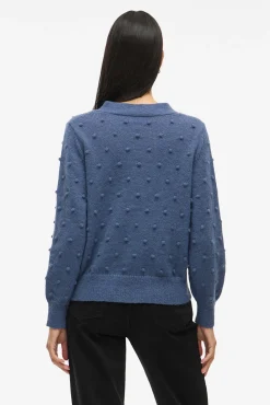 Vila Camisolas-Casaco de malha de malha com malha Azul