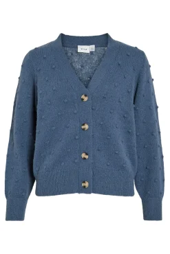 Vila Camisolas-Casaco de malha de malha com malha Azul