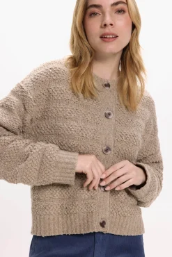 Vila Camisolas-Casaco de malha de malha com botões e lã Castanho