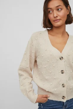 Vila Camisolas-Casaco de malha de malha com malha Tostado