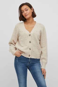 Vila Camisolas-Casaco de malha de malha com malha Tostado