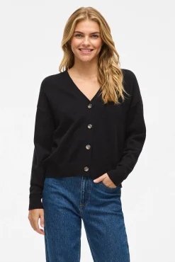 Vila Camisolas-Casaco de malha de malha com botões e viscose Preto