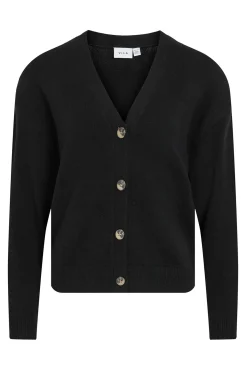 Vila Camisolas-Casaco de malha de malha com botões e viscose Preto