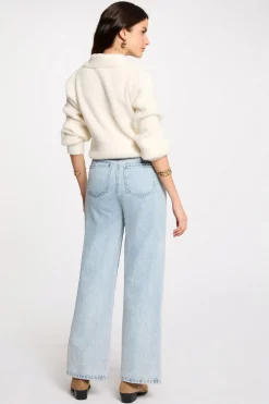 Morgan Camisolas-Casaco de malha de manga comprida com gola de lapela Ecru