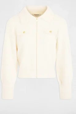 Morgan Camisolas-Casaco de malha de manga comprida com gola de lapela Ecru