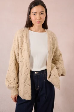 Molly Bracken Camisolas-Casaco de malha de manga comprida em malha com detalhe de coração Tostado