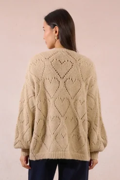 Molly Bracken Camisolas-Casaco de malha de manga comprida em malha com detalhe de coração Tostado