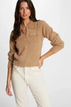 Morgan Camisolas-Casaco de malha de manga comprida com gola de lapela Tostado