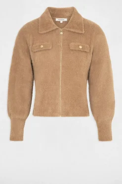 Morgan Camisolas-Casaco de malha de manga comprida com gola de lapela Tostado