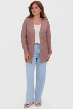 Vero Moda Camisolas-Casaco de malha de mulher de manga comprida com botões Roxo