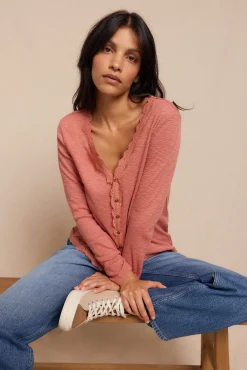 Slowlove T-Shirts-casaco de malha de renda Subiu