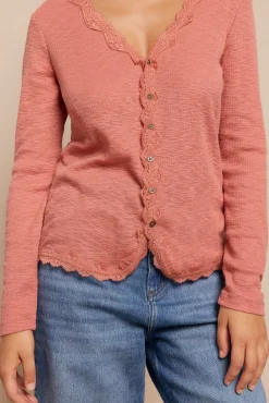 Slowlove T-Shirts-casaco de malha de renda Subiu