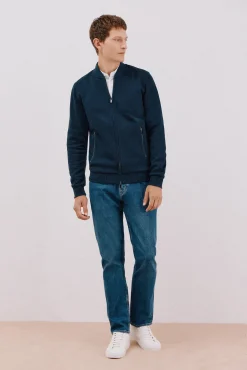 Cortefiel Camisolas-Casaco de malha gola bomber Azul