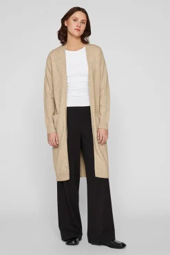 Vila Camisolas-Casaco de malha longo de malha com viscose Castanho