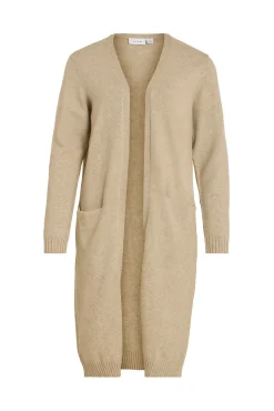 Vila Camisolas-Casaco de malha longo de malha com viscose Castanho