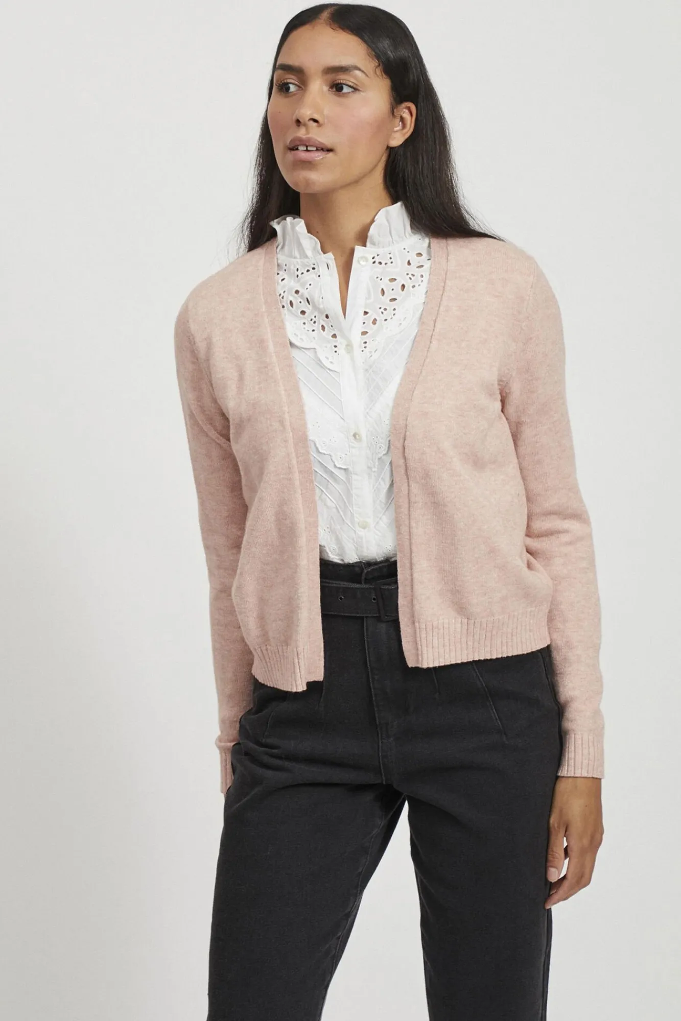 Vila Camisolas-Casaco de malha longo de malha com viscose Subiu