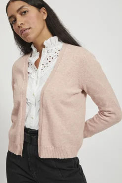 Vila Camisolas-Casaco de malha longo de malha com viscose Subiu