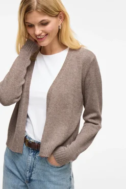 Vila Camisolas-Casaco de malha longo de malha com viscose Tostado