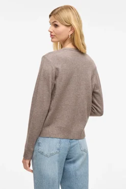 Vila Camisolas-Casaco de malha longo de malha com viscose Tostado