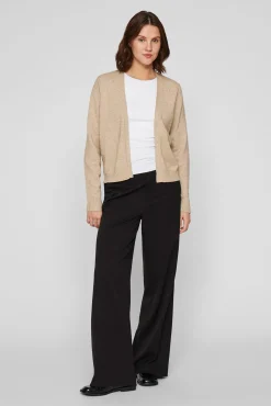 Vila Camisolas-Casaco de malha longo de malha com viscose Castanho